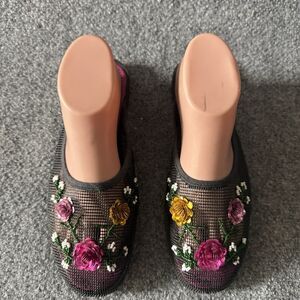 Unbranded Sequined Mesh Floral Slip-On Slippers Black Women's 9 Beach Resort